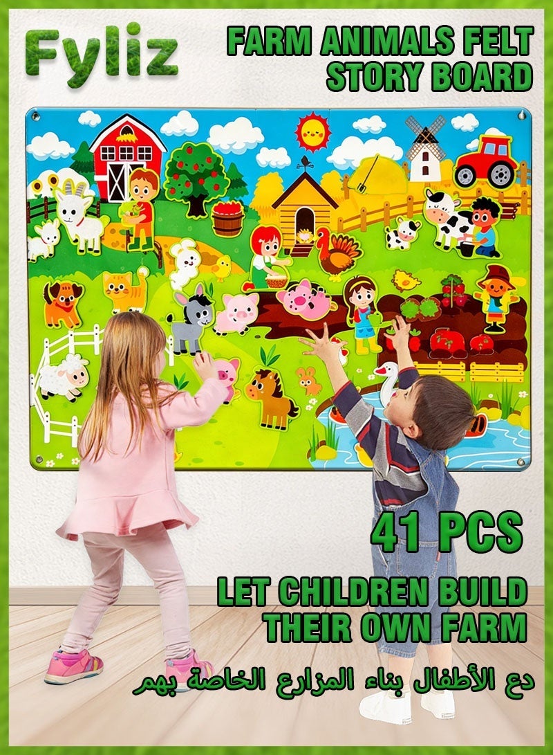 Fyliz 41PCS Farm Animals Felt Story Board Set - Preschool Barnyard Theme Interactive Storytelling Kit, Wall Hanging Busy Board for Toddlers Kids 4+, Early Learning Educational Play Toys - Image 1